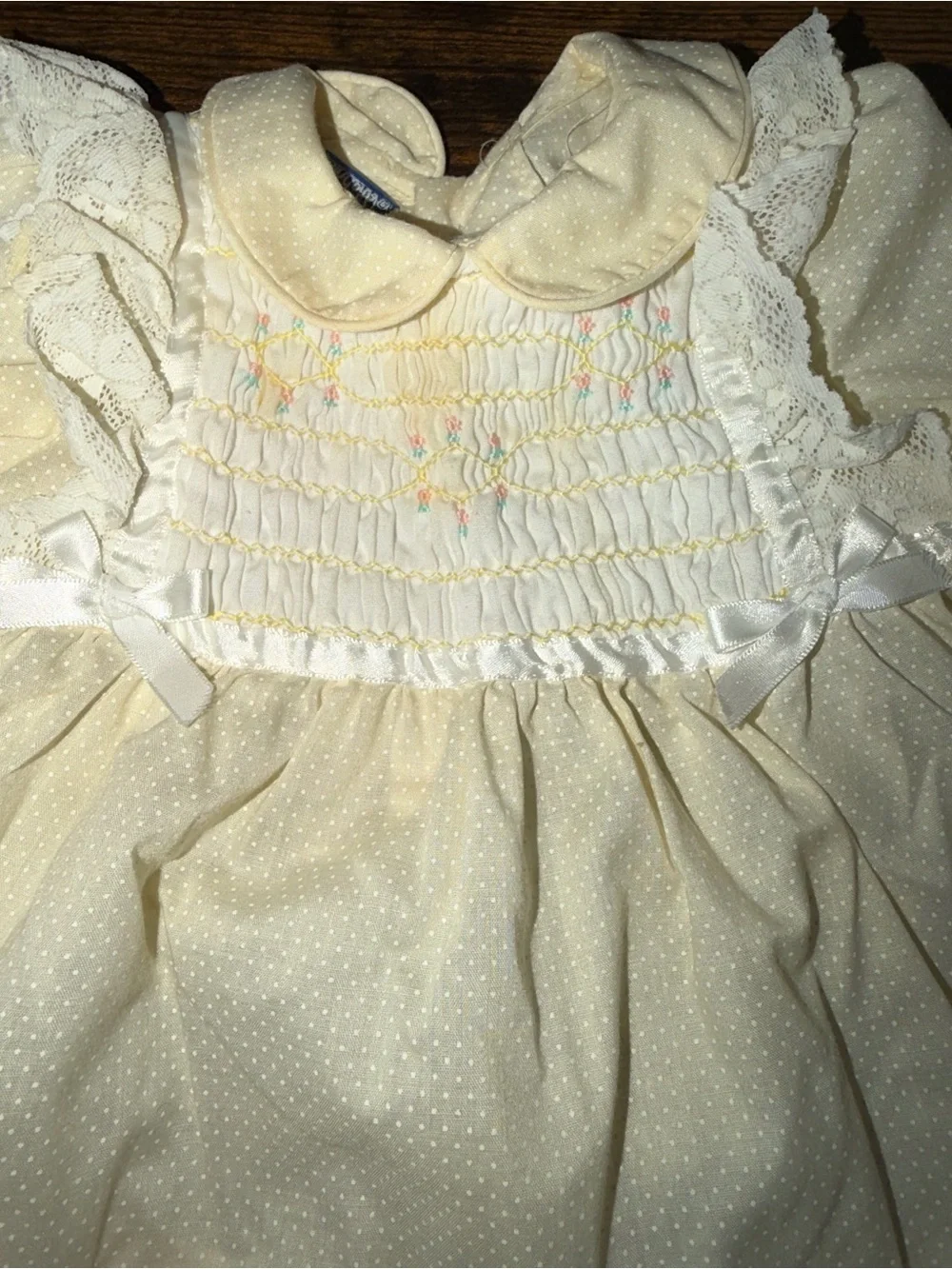 Vintage Polly Flinders Baby Dress 9M Deadstock Smocked Lace